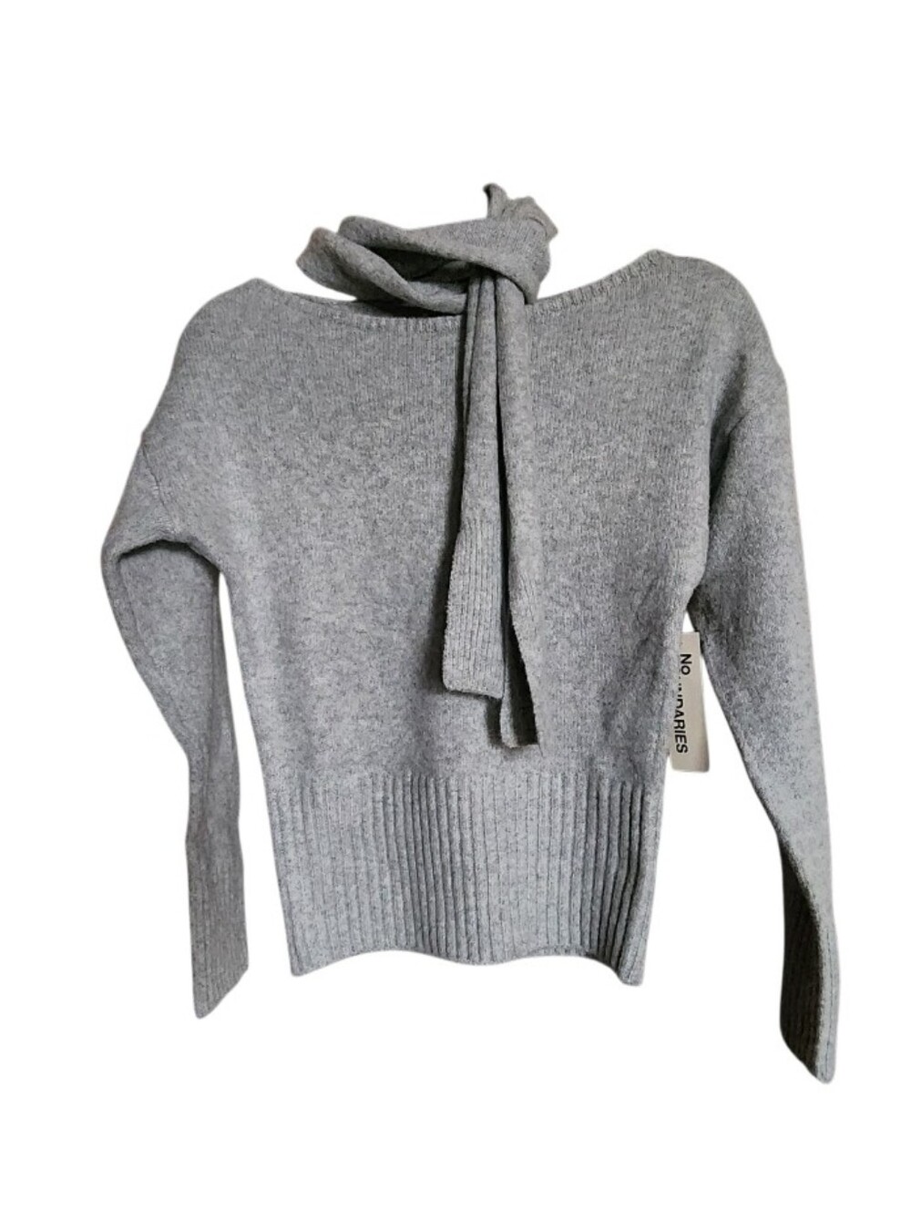 No Boundaries Grey Tie-Neck Turtleneck Sweater